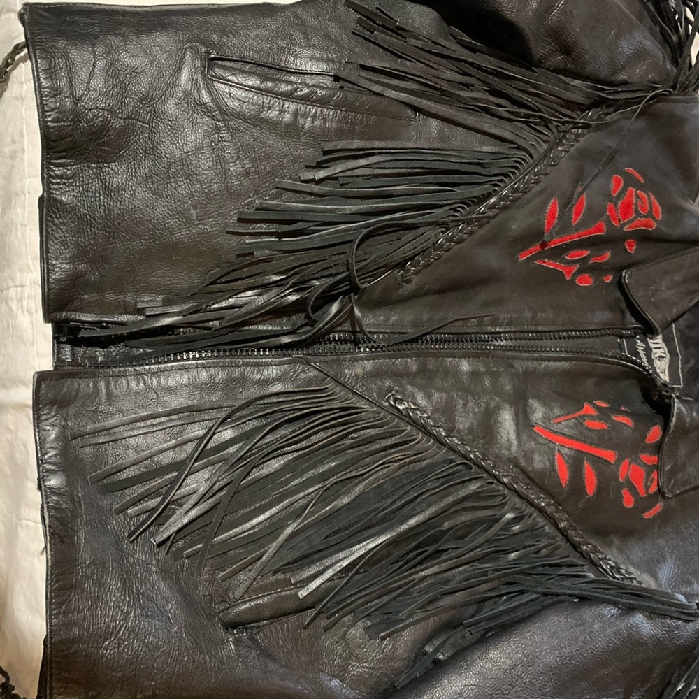 EXTREMELY HEAVY BULL SKIN Black Leather Jacket with Red Suede Roses as Accents